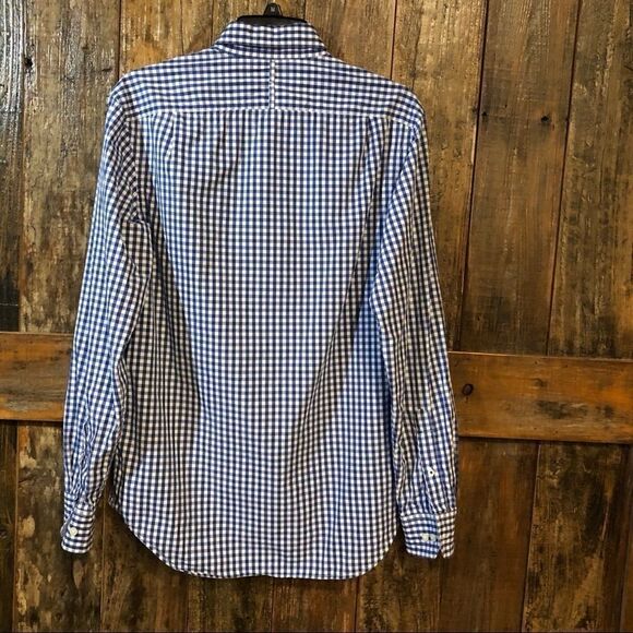 Banana Republic Sz S Blue White Check Western Rustic Long Sleeve Shirt - Picture 3 of 7